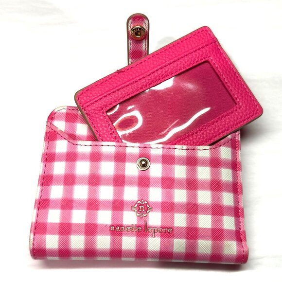 Nanette Lepore pink white gingham zip around wallet bi fold id slot comes out - Picture 5 of 10